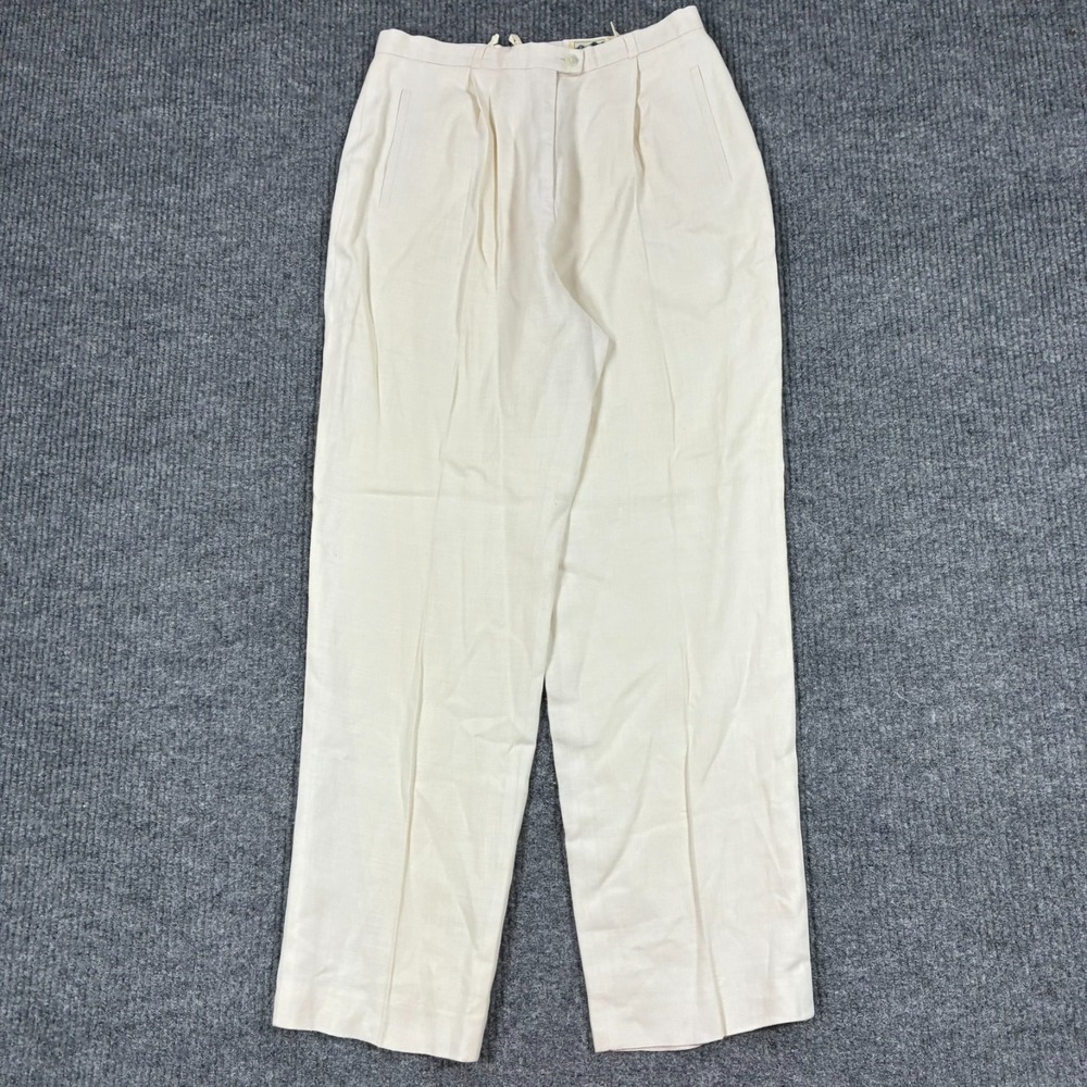 Vintage Talbots Womens Size 12 Irish Linen Ivory Pleated Dress Pants Portugal